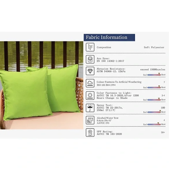 NWT Outdoor Waterproof Pillow Covers 16x16 Set of 2 Sunbrella Lime Green - Picture 2 of 6